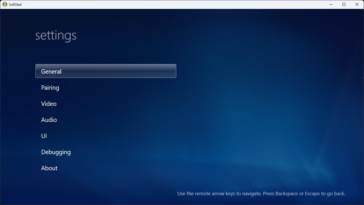 SoftSled settings screen